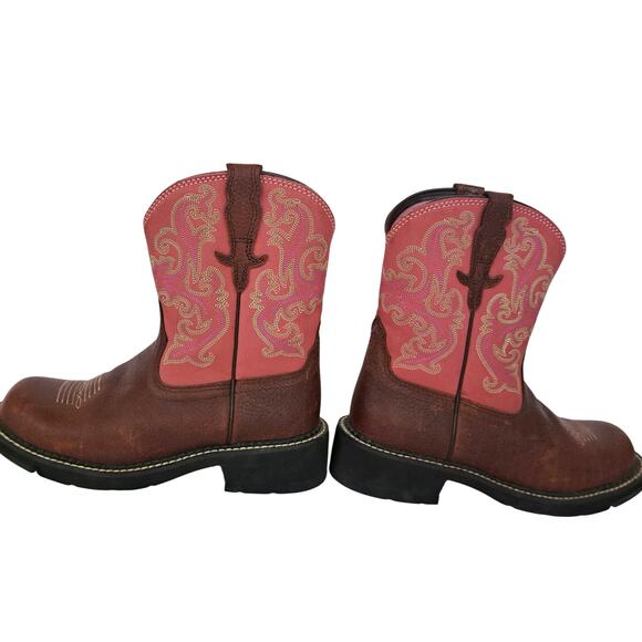 ARIAT Women’s Size 7 Fat Baby Pink Brown Cowgirl 8” Western Leather Boots - Picture 4 of 12